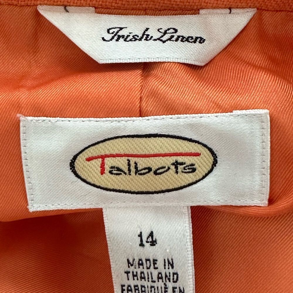 Talbots Women's Irish Linen Button Front Blazer Jacket Orange Size 14 - Picture 6 of 7